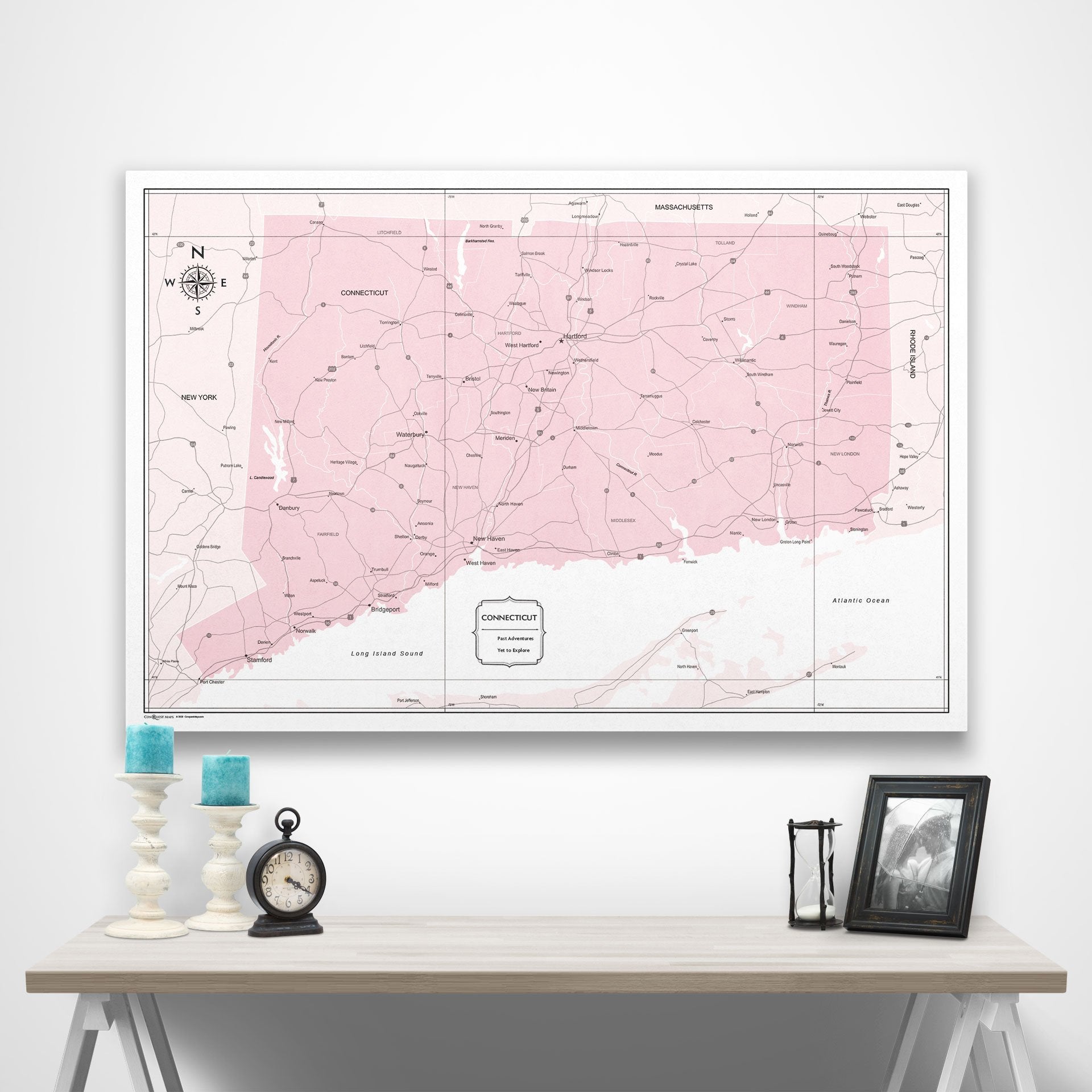 Connecticut Map Poster - Pink Color Splash CM Poster