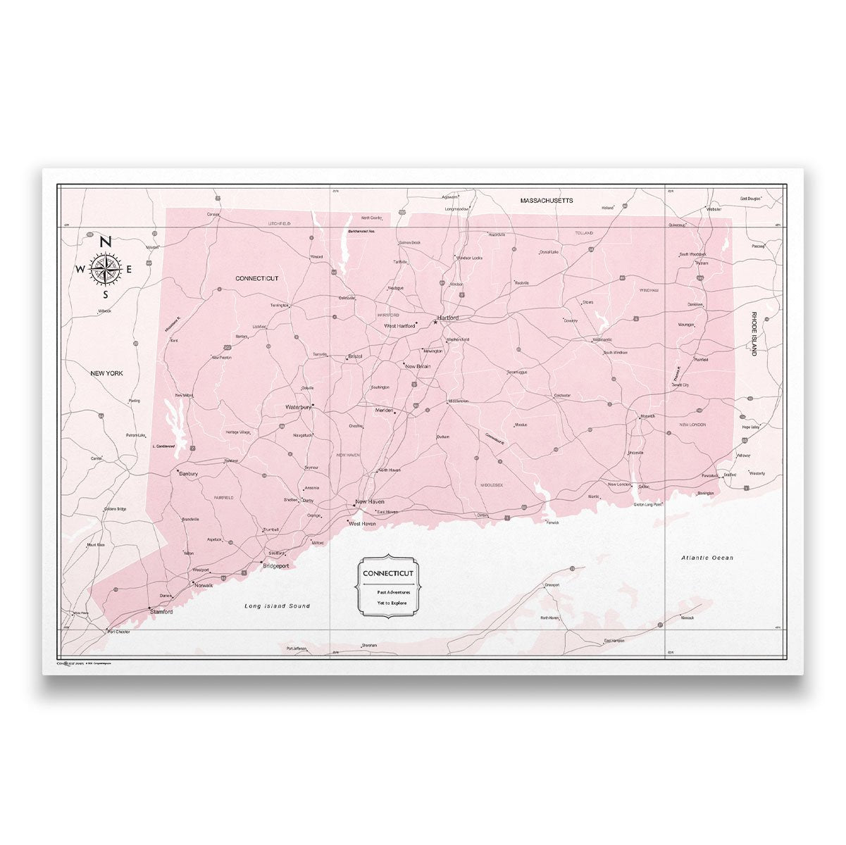 Connecticut Map Poster - Pink Color Splash CM Poster