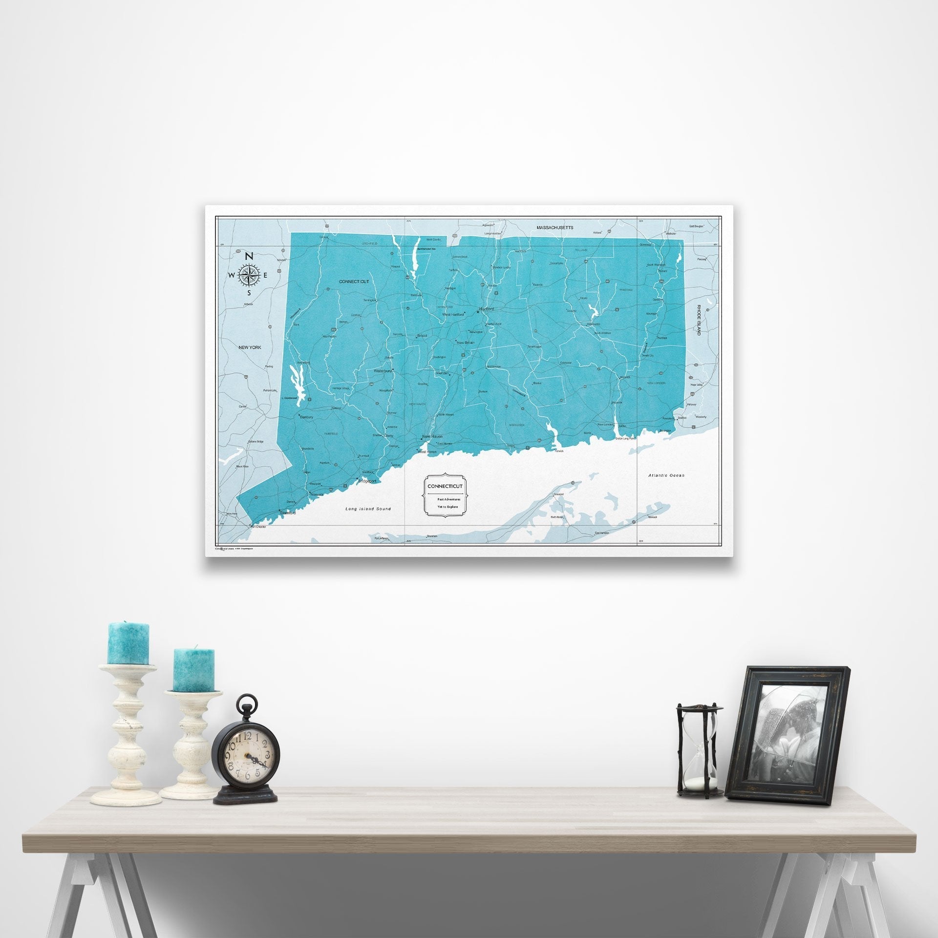 Connecticut Map Poster - Teal Color Splash CM Poster