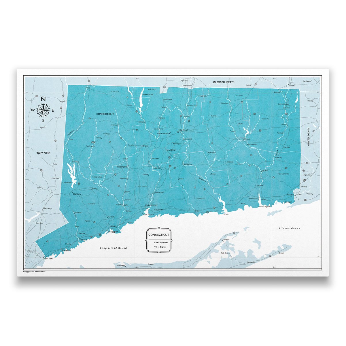 Connecticut Map Poster - Teal Color Splash CM Poster