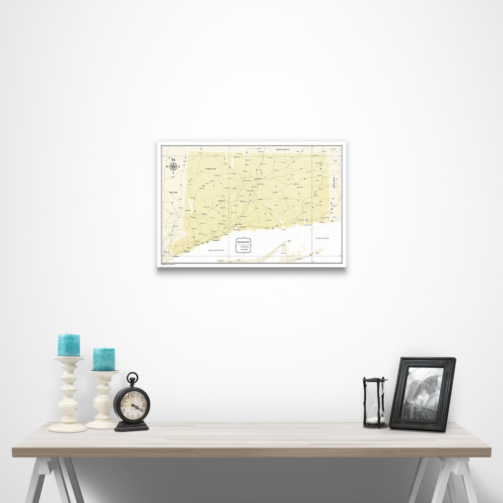 Connecticut Map Poster - Yellow Color Splash CM Poster