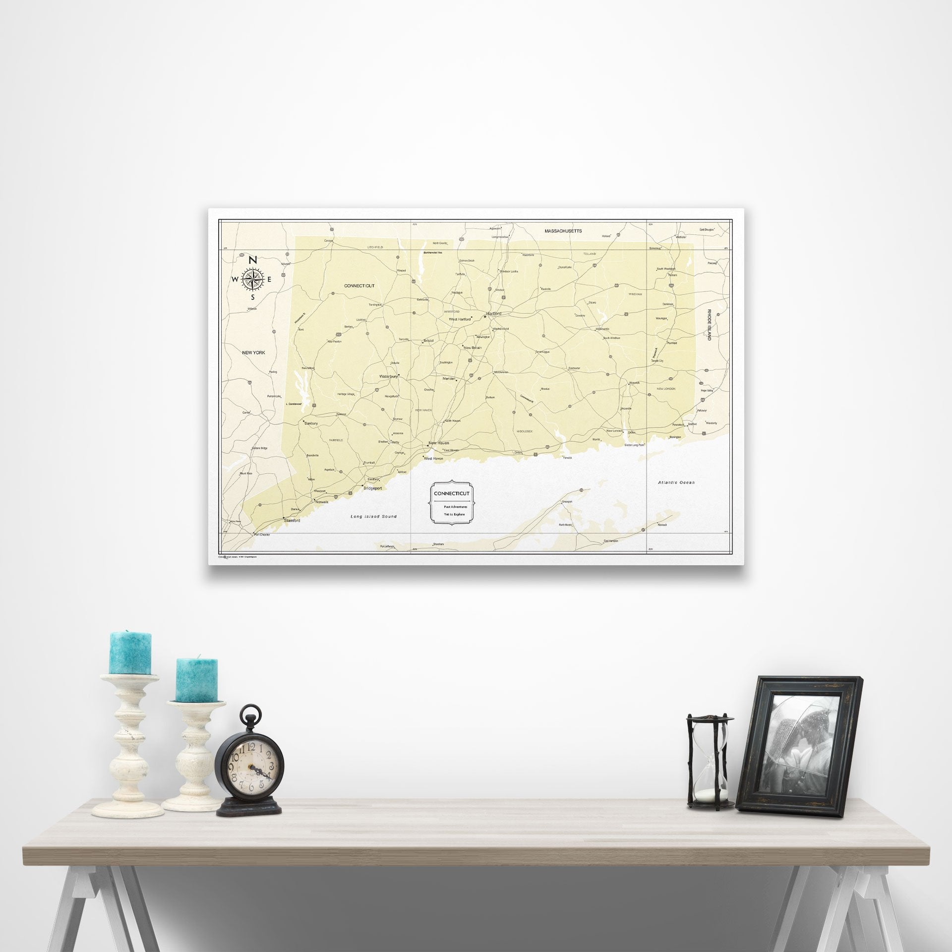 Connecticut Map Poster - Yellow Color Splash CM Poster