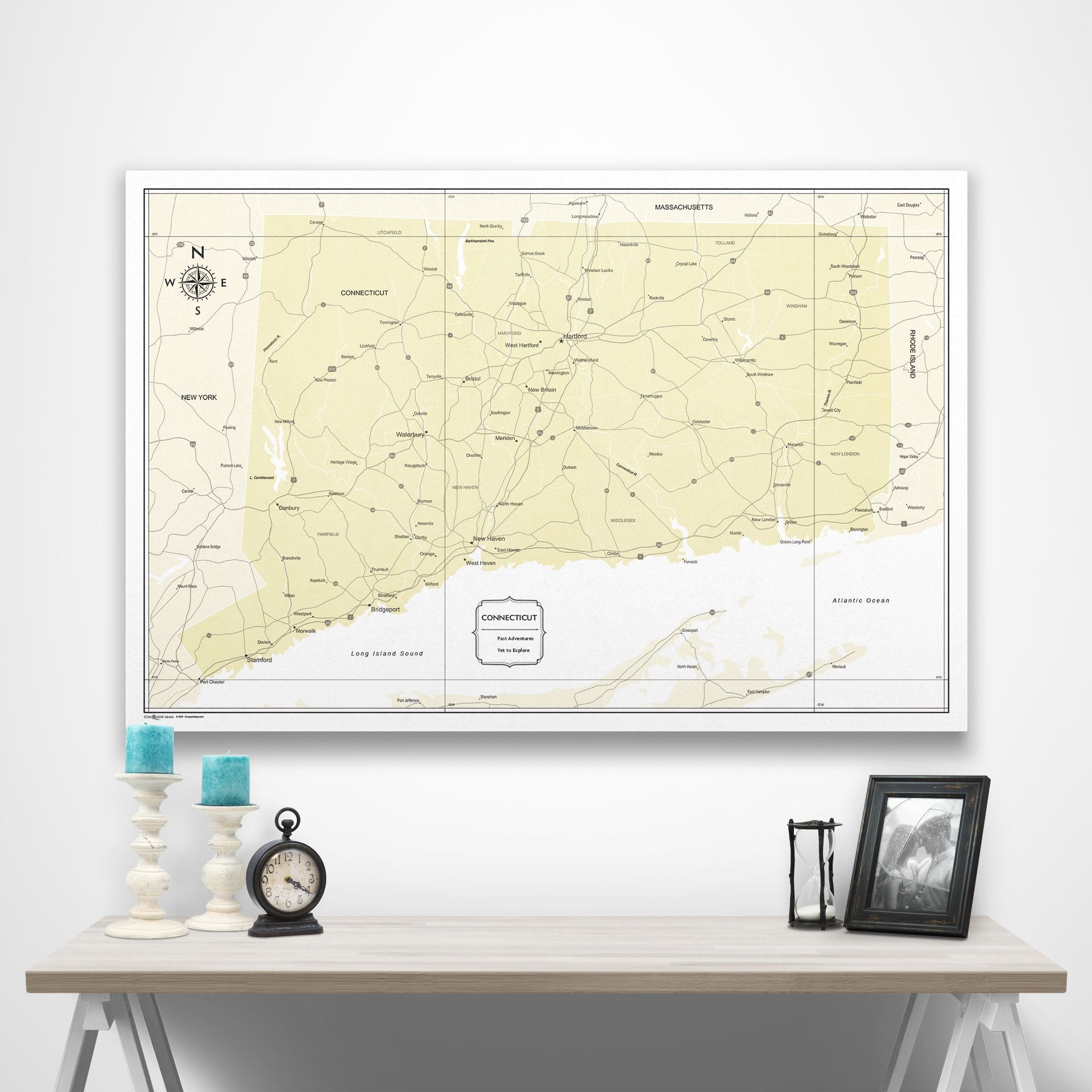 Connecticut Map Poster - Yellow Color Splash CM Poster