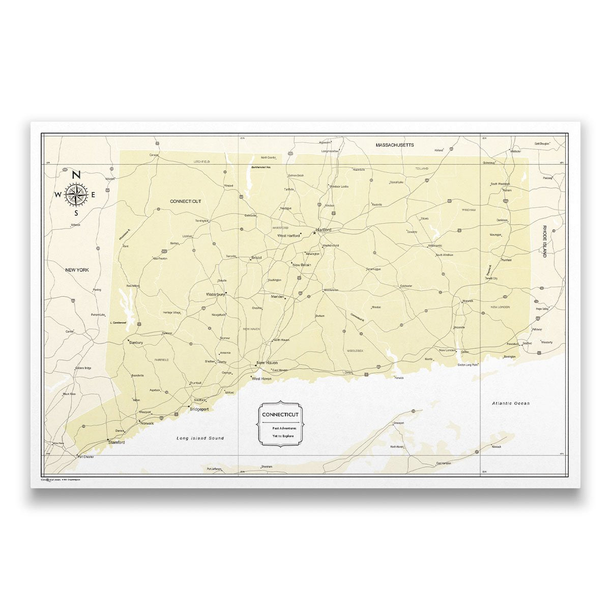 Connecticut Map Poster - Yellow Color Splash CM Poster