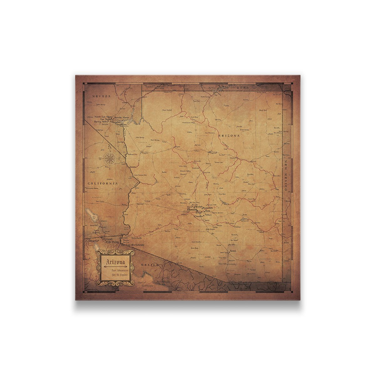 Arizona Map Poster - Golden Aged CM Poster