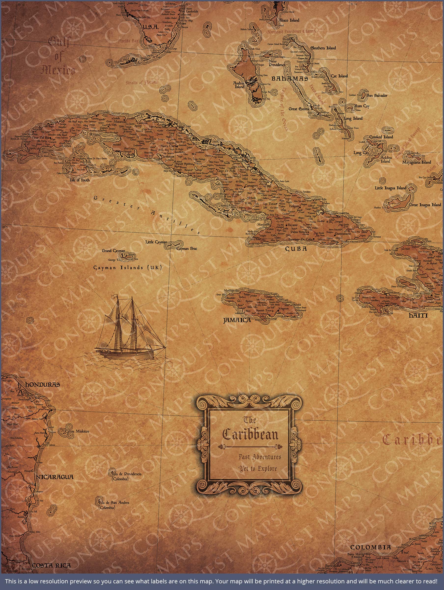 Push Pin Caribbean Map (Pin Board) - Golden Aged CM Pin Board