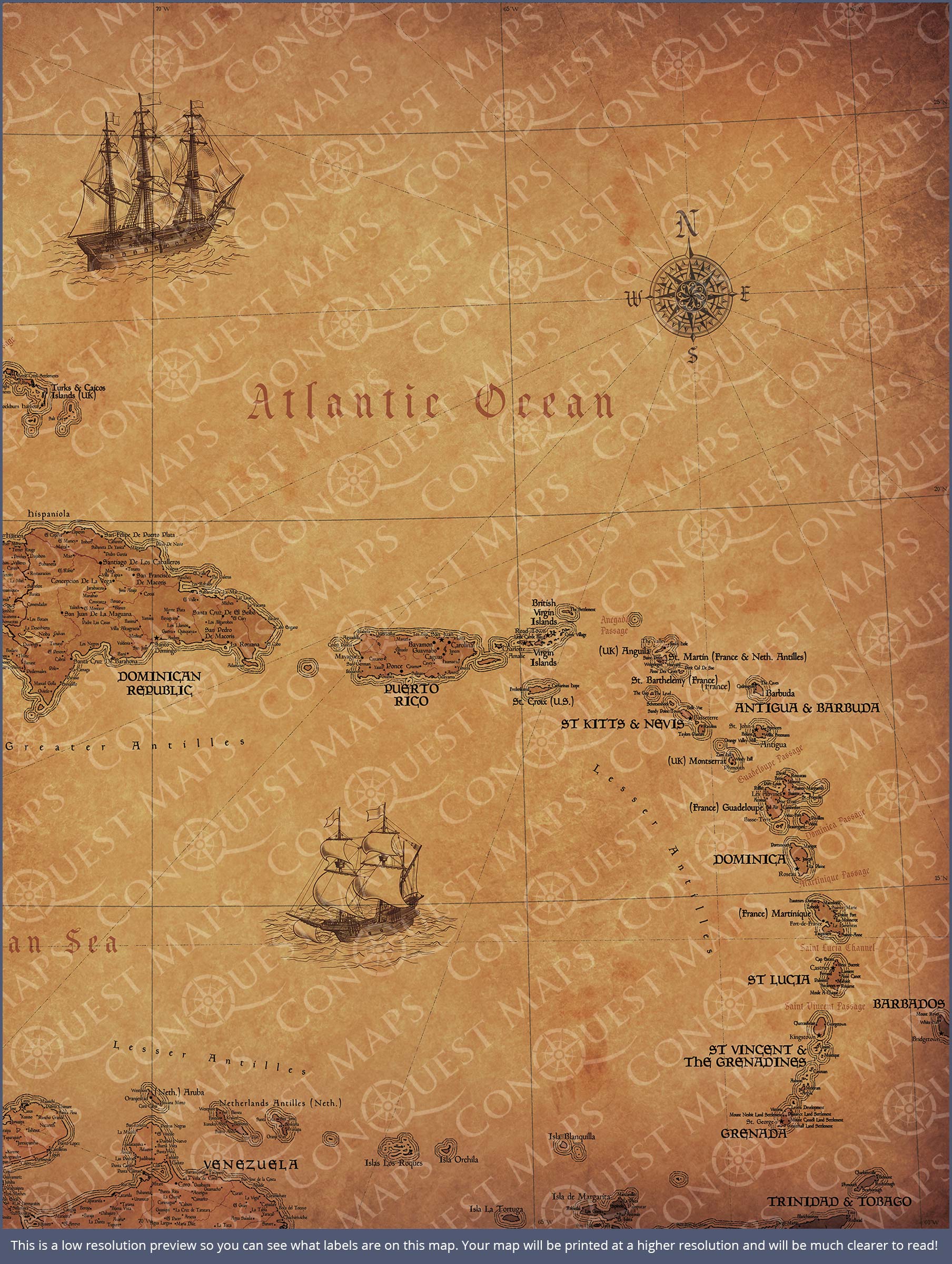 Push Pin Caribbean Map (Pin Board) - Golden Aged CM Pin Board