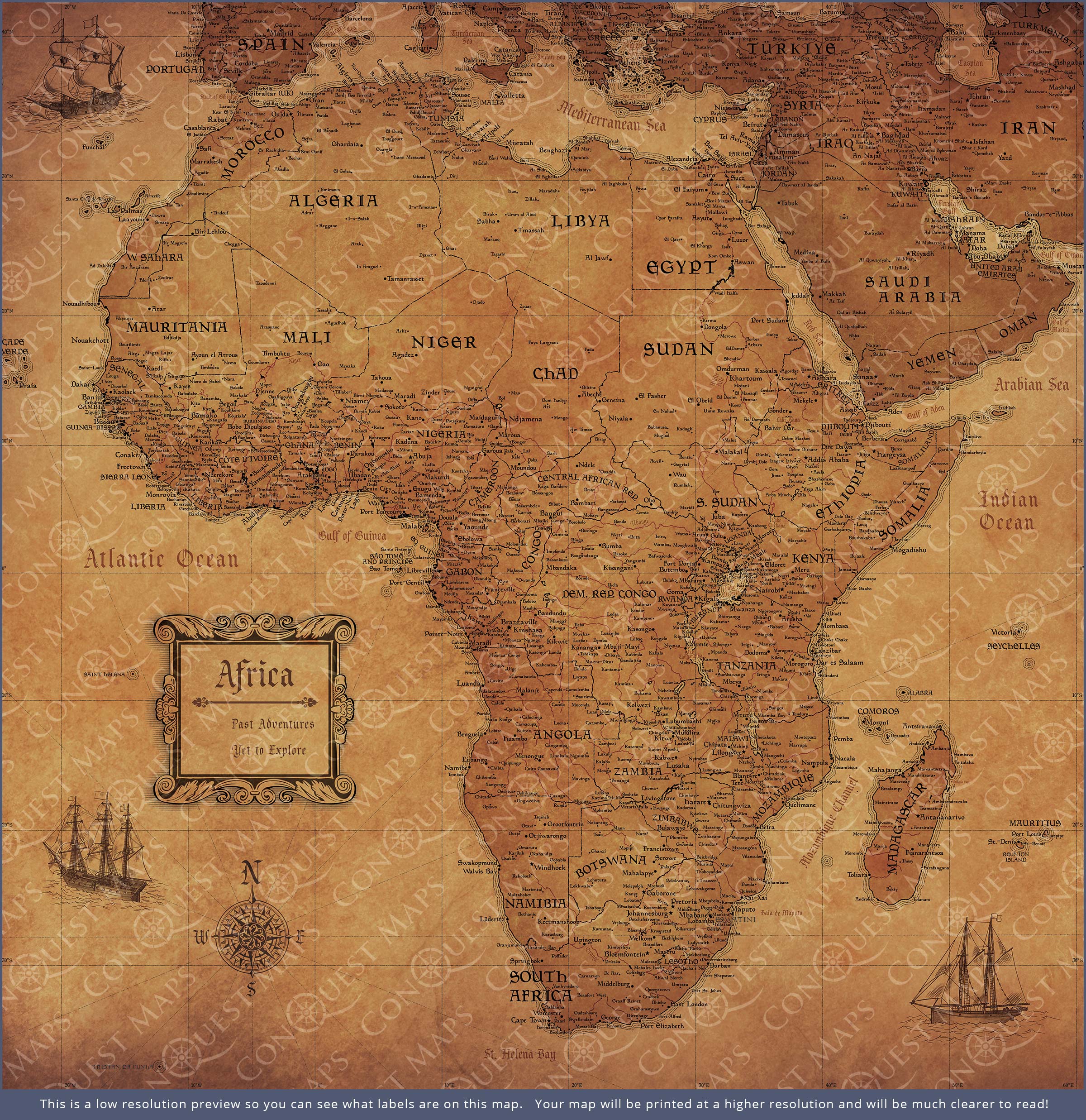 Africa Map Poster - Golden Aged CM Poster