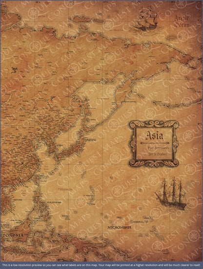 Push Pin Asia Map (Pin Board) - Golden Aged CM Pin Board