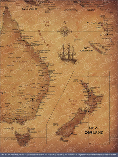 Australia Map Poster - Golden Aged CM Poster