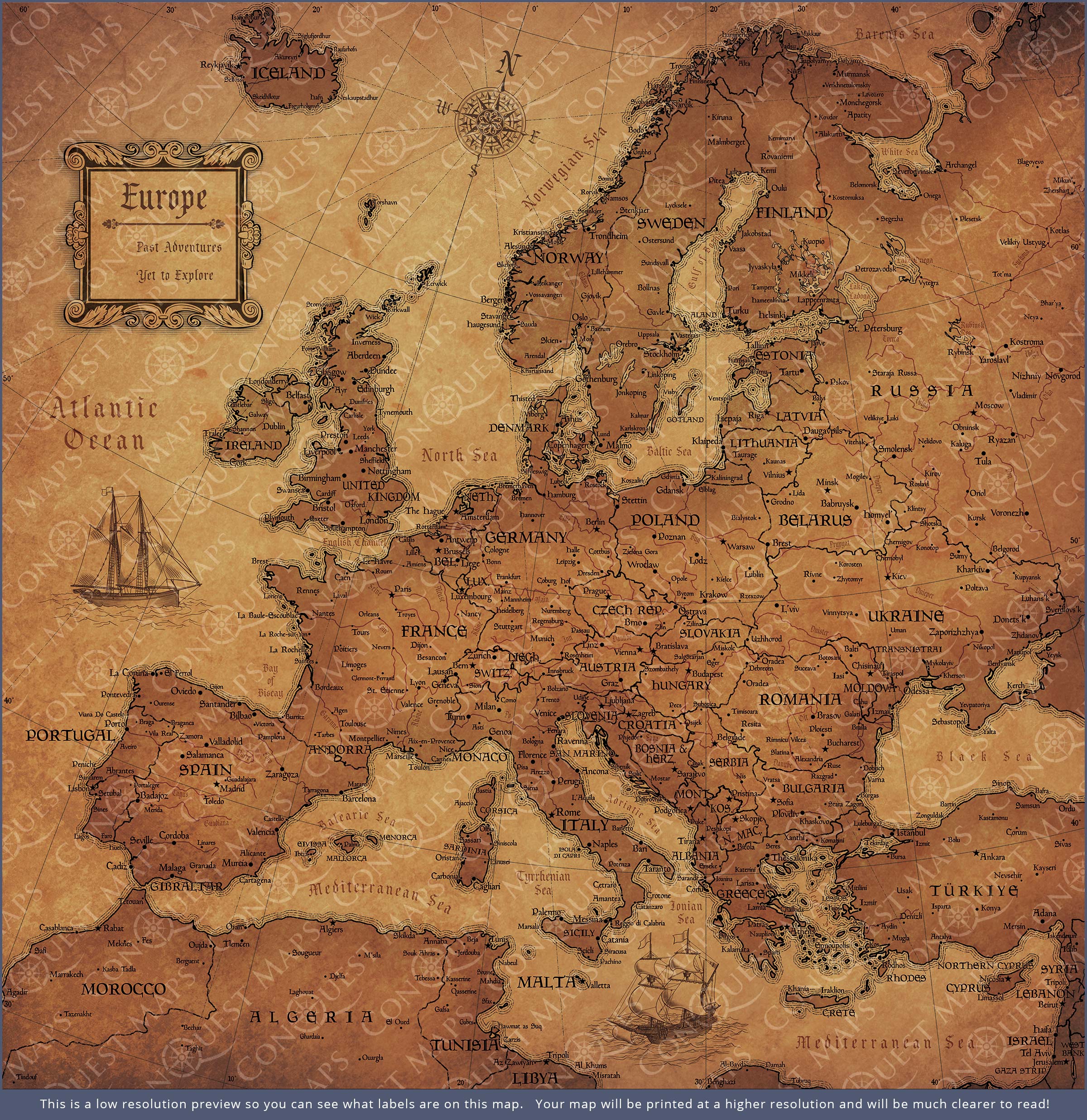 Push Pin Europe Map (Pin Board) - Golden Aged CM Pin Board