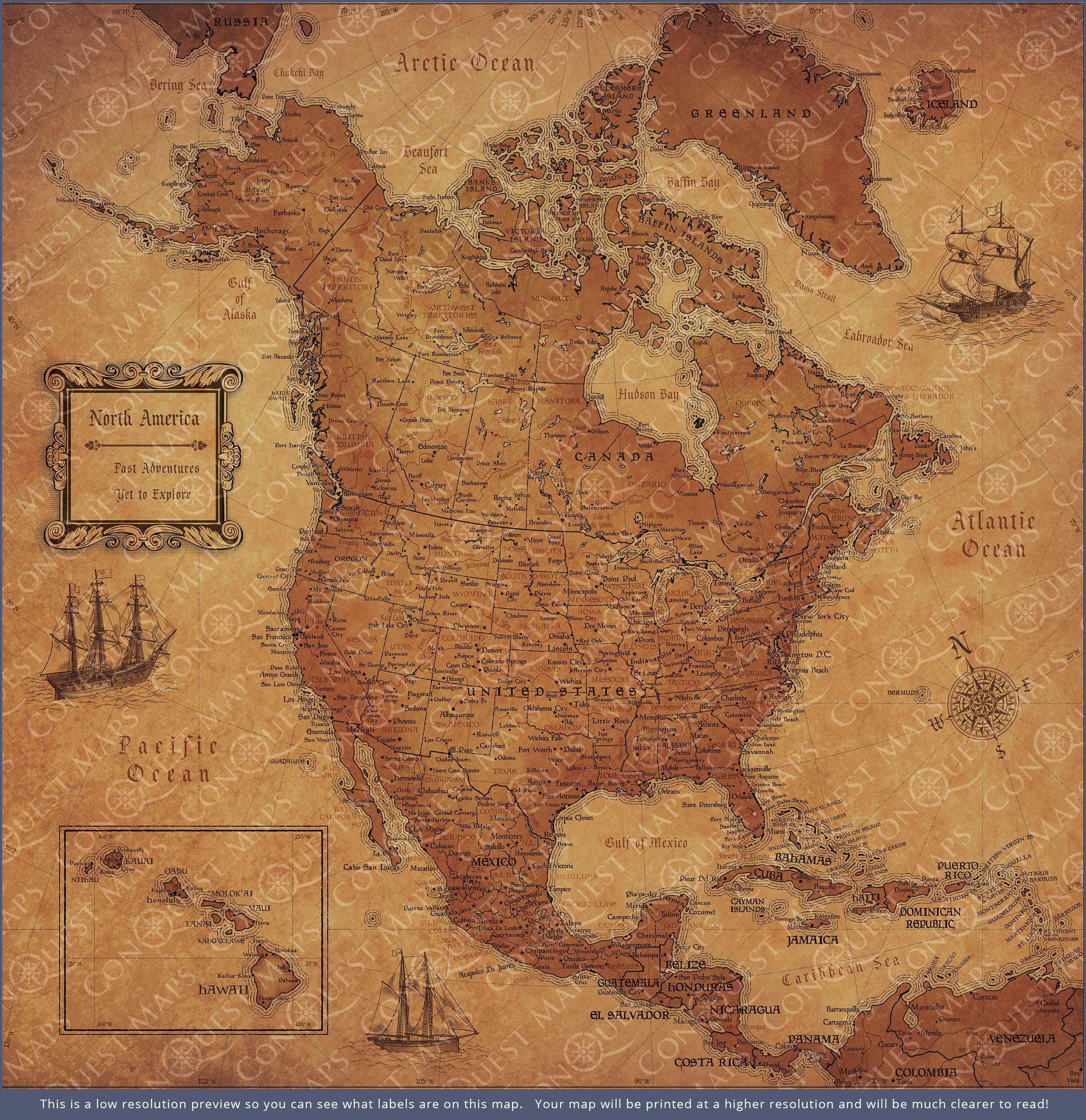 Push Pin North America Map (Pin Board) - Golden Aged CM Pin Board