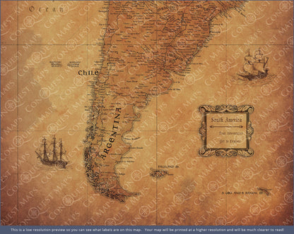 South America Map Poster - Golden Aged CM Poster