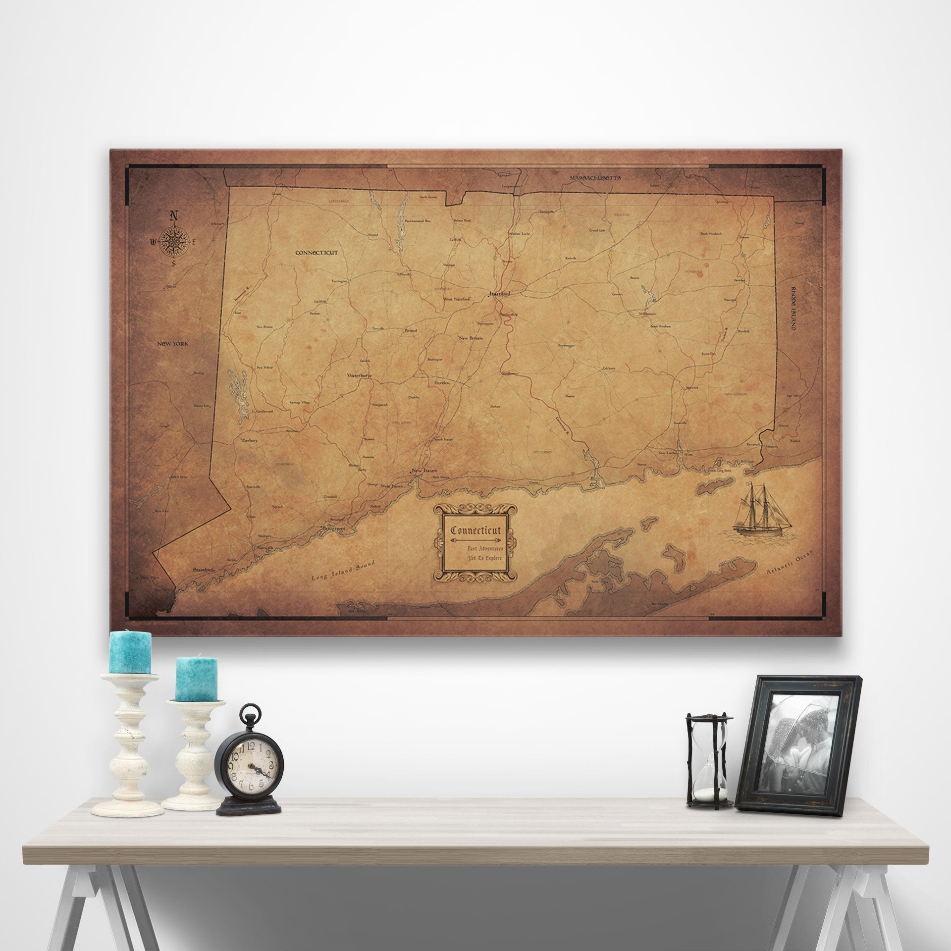 Connecticut Map Poster - Golden Aged CM Poster