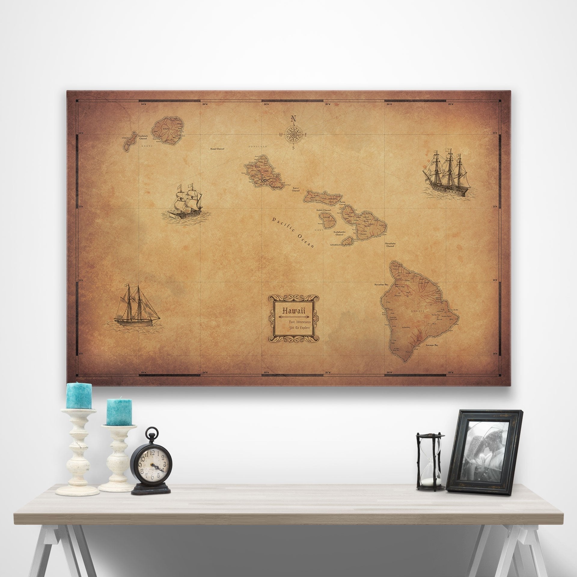 Hawaii Map Poster - Golden Aged CM Poster