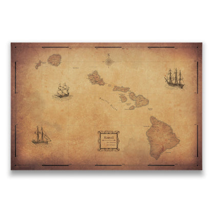 Hawaii Map Poster - Golden Aged CM Poster