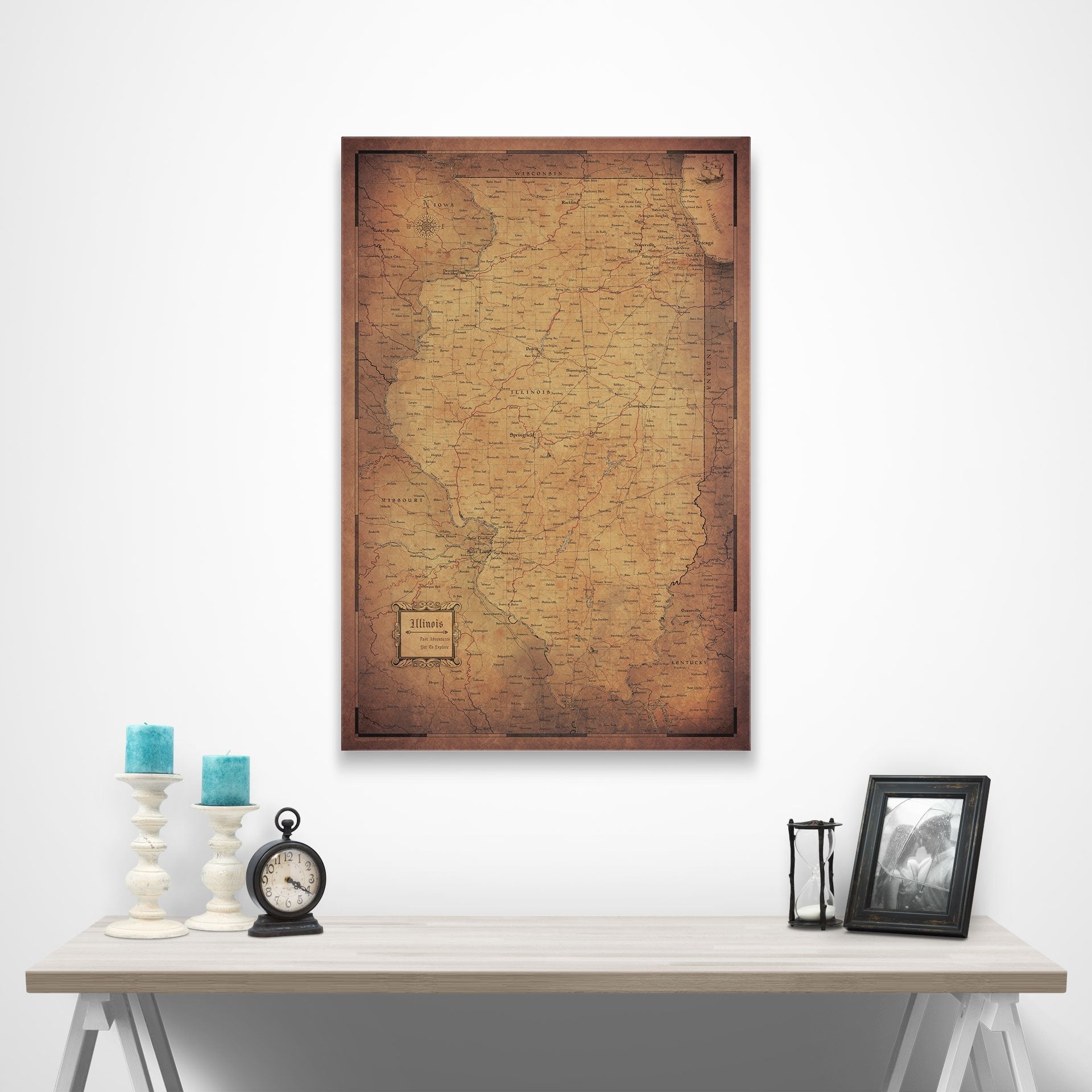 Illinois Map Poster - Golden Aged CM Poster