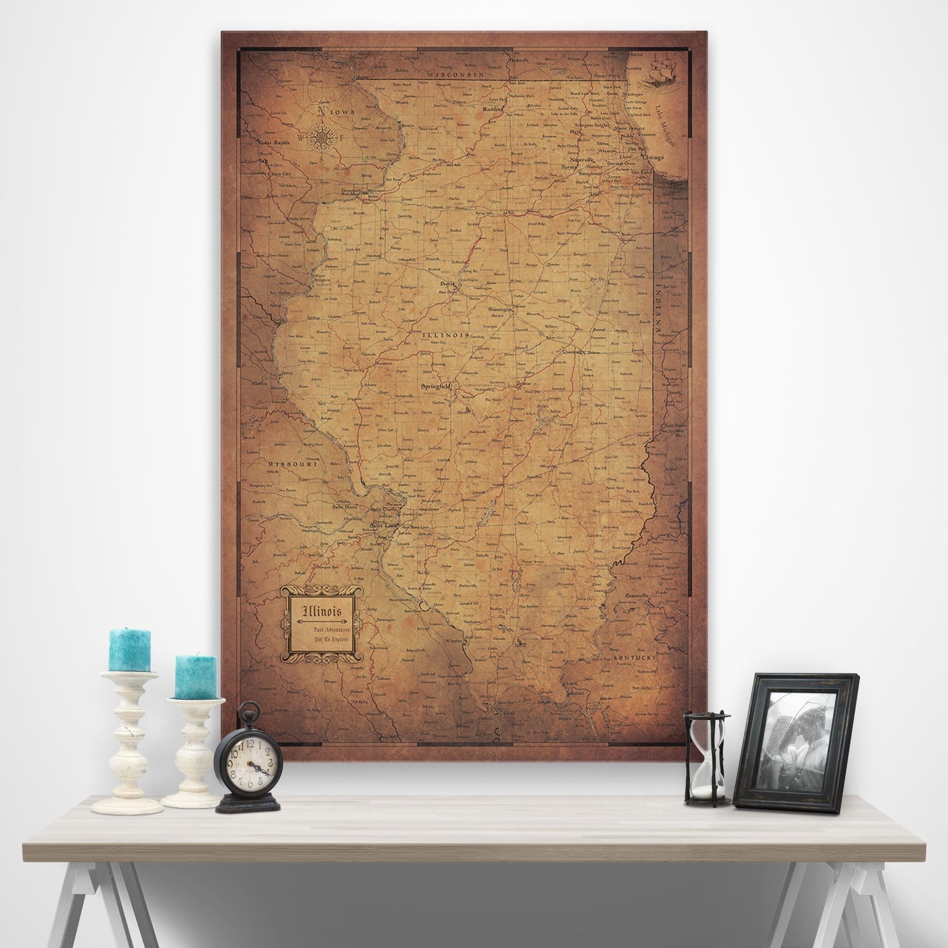 Illinois Map Poster - Golden Aged CM Poster