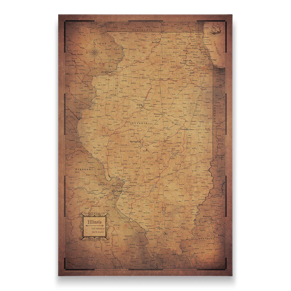 Illinois Map Poster - Golden Aged CM Poster