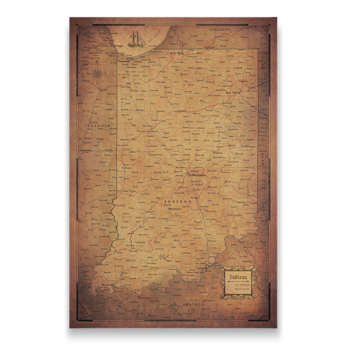 Indiana Map Poster - Golden Aged CM Poster