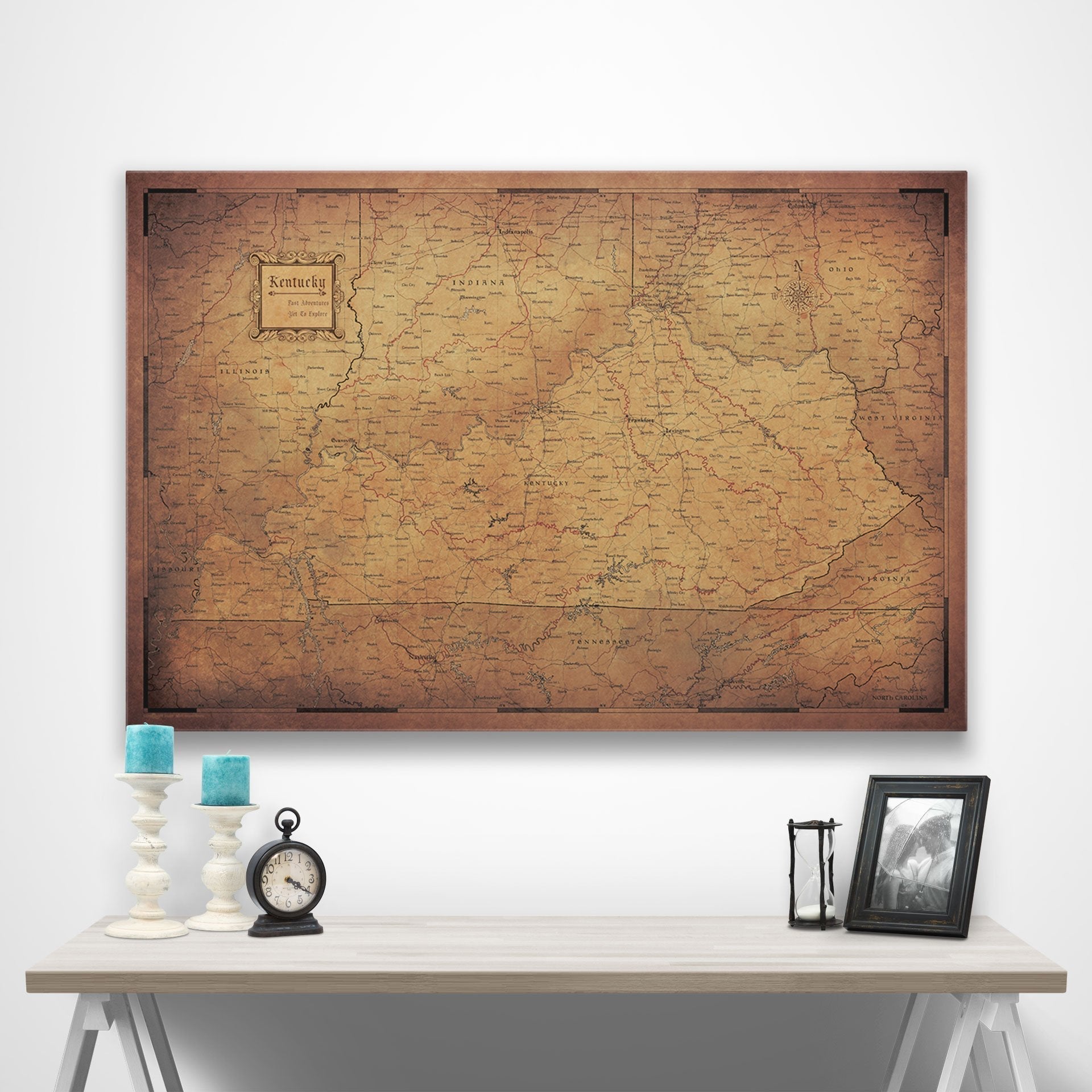 Kentucky Map Poster - Golden Aged CM Poster