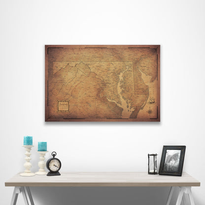 Maryland Map Poster - Golden Aged CM Poster