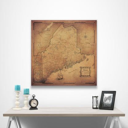 Maine Map Poster - Golden Aged CM Poster