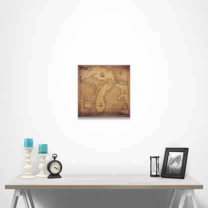 Michigan Map Poster - Golden Aged CM Poster