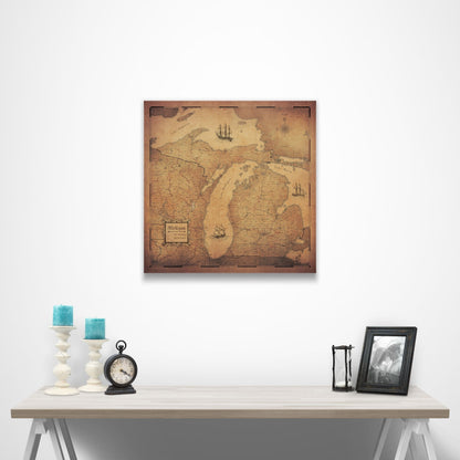 Michigan Map Poster - Golden Aged CM Poster