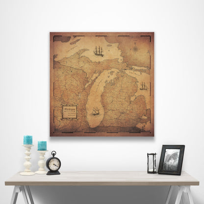 Michigan Map Poster - Golden Aged CM Poster