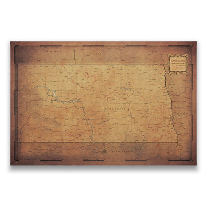 North Dakota Map Poster - Golden Aged CM Poster