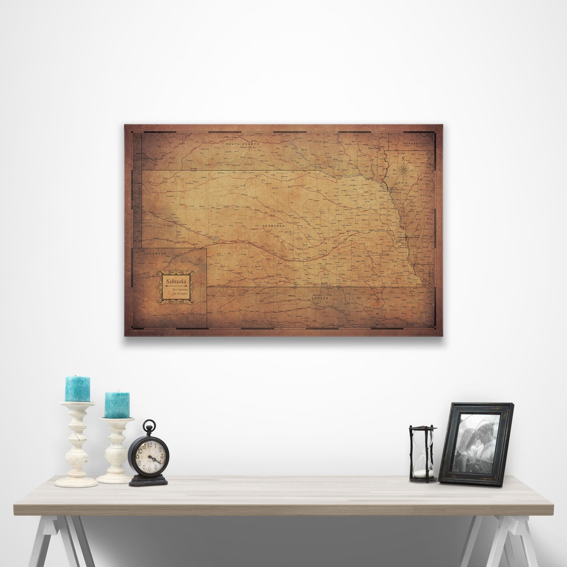 Nebraska Map Poster - Golden Aged CM Poster