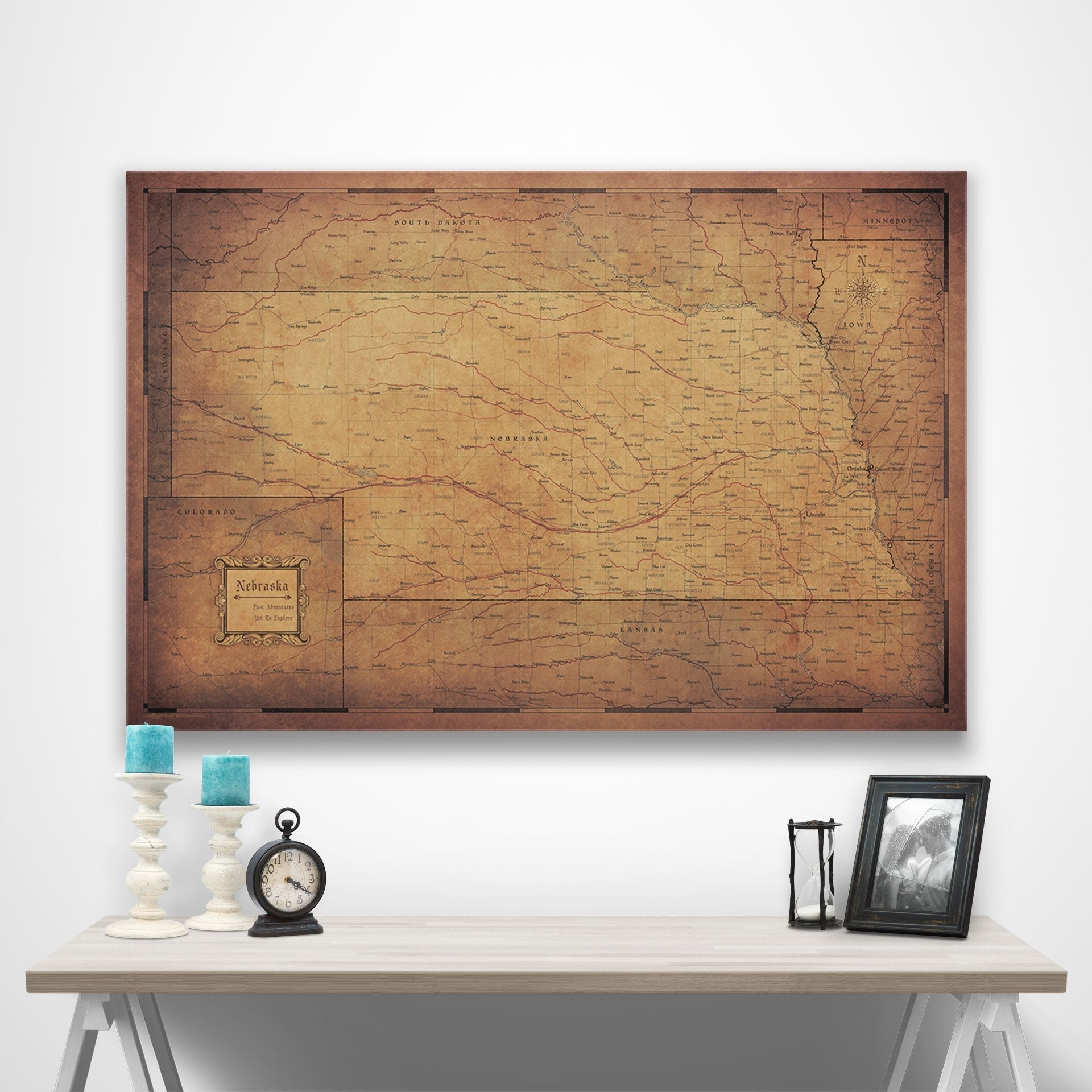 Nebraska Map Poster - Golden Aged CM Poster