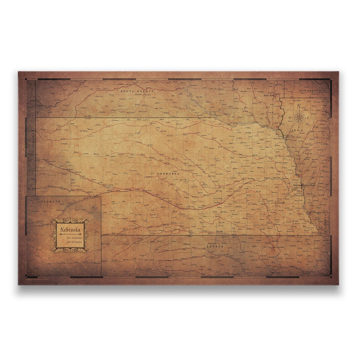 Nebraska Map Poster - Golden Aged CM Poster