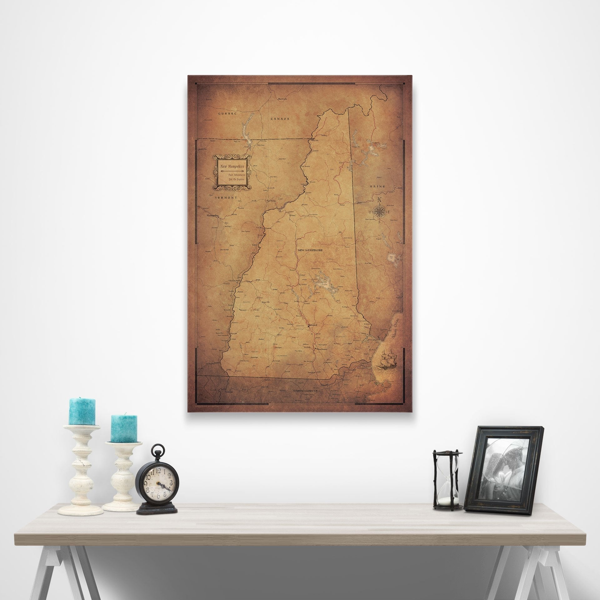 New Hampshire Map Poster - Golden Aged CM Poster