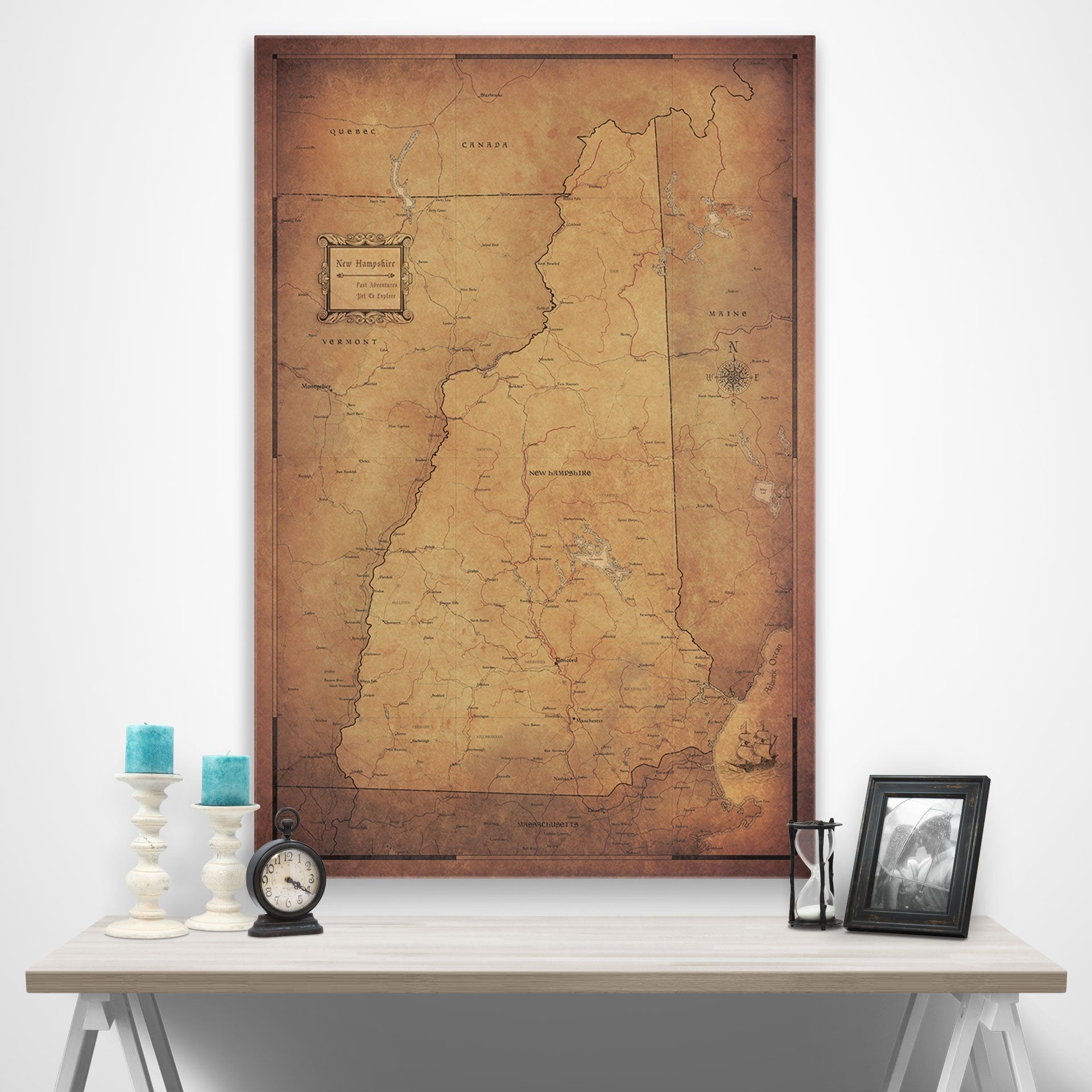 New Hampshire Map Poster - Golden Aged CM Poster