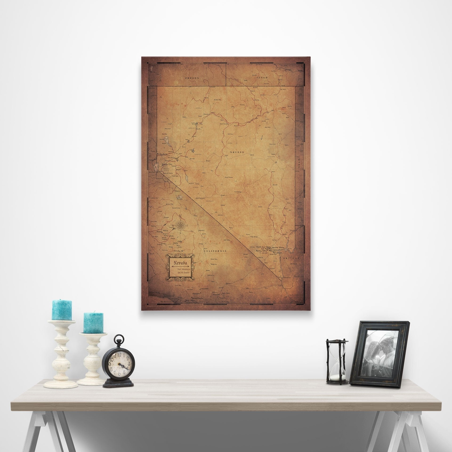 Nevada Map Poster - Golden Aged CM Poster