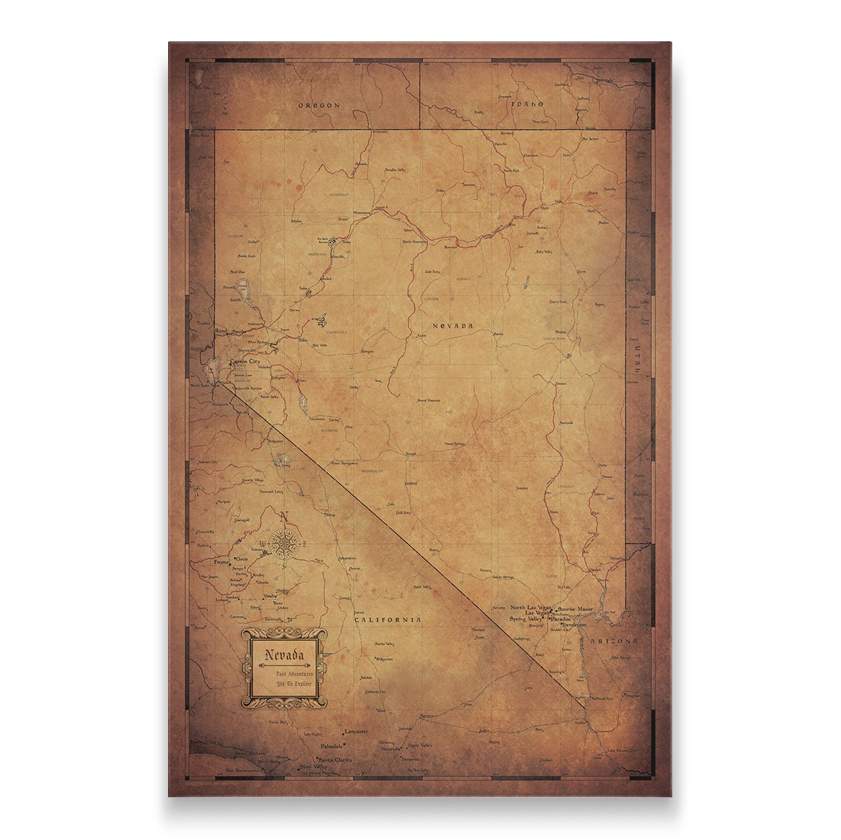 Nevada Map Poster - Golden Aged CM Poster