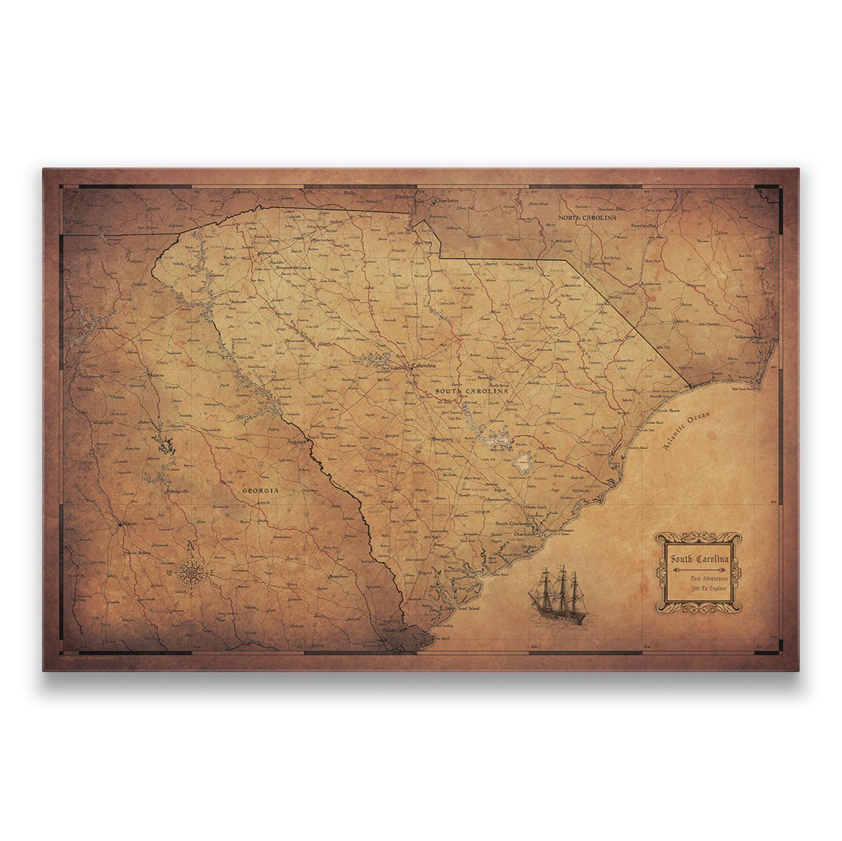 South Carolina Map Poster - Golden Aged CM Poster