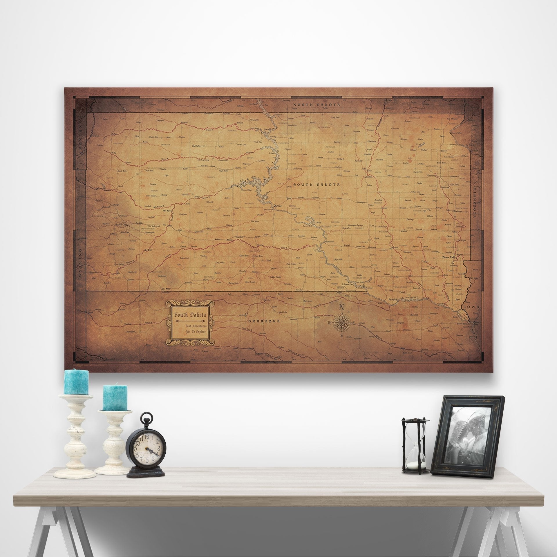 South Dakota Map Poster - Golden Aged CM Poster