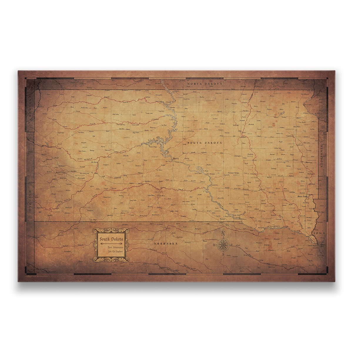 South Dakota Map Poster - Golden Aged CM Poster