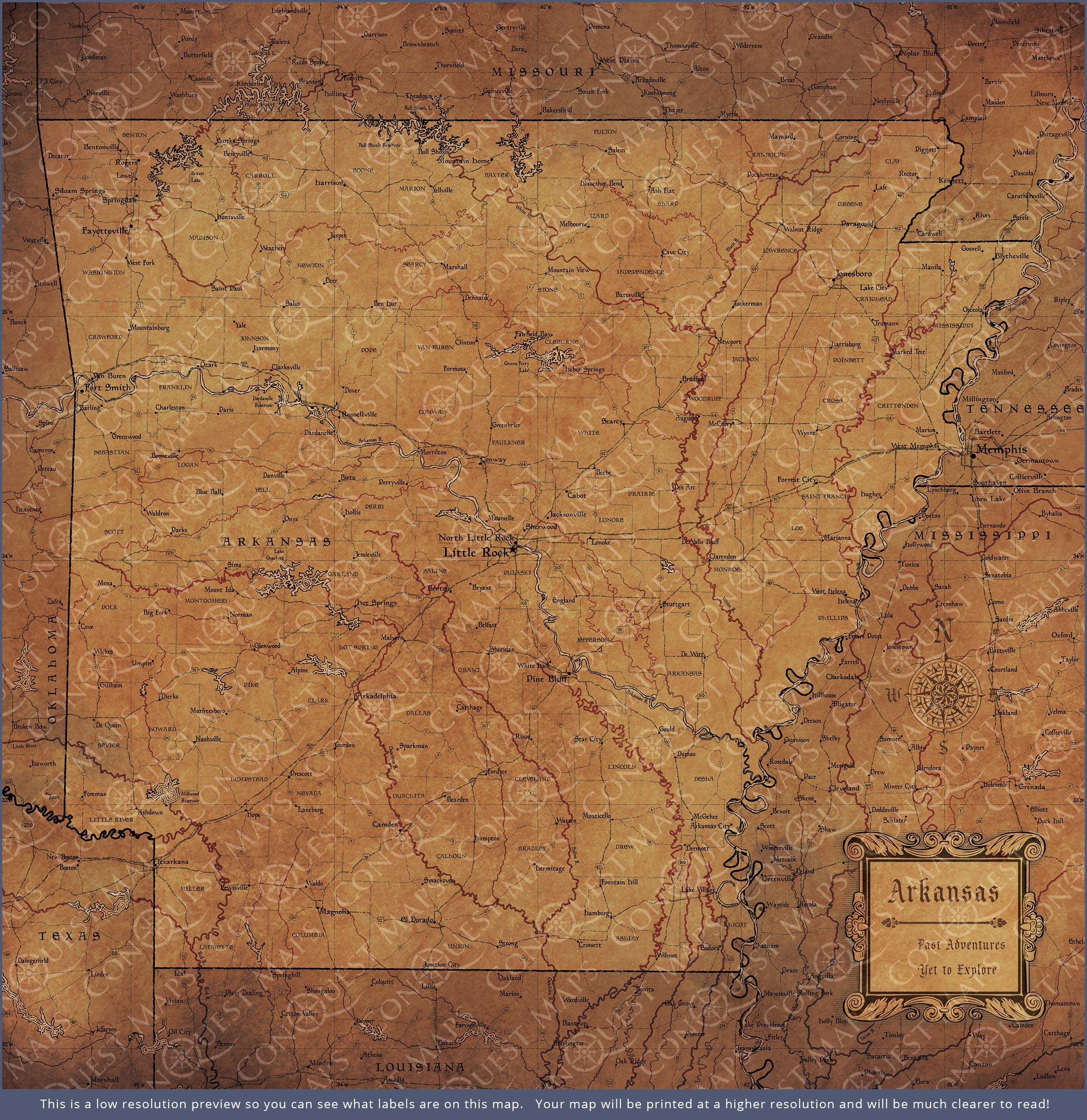 Arkansas Map Poster - Golden Aged CM Poster