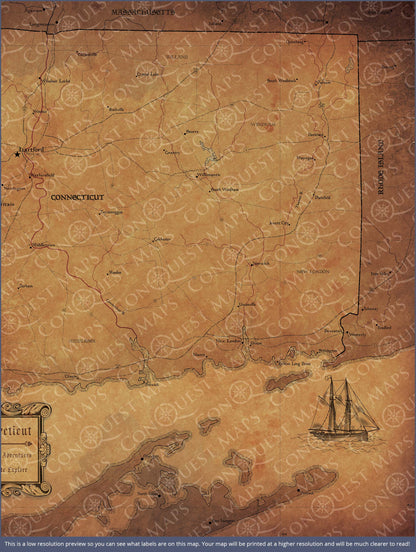 Push Pin Connecticut Map (Pin Board) - Golden Aged CM Pin Board