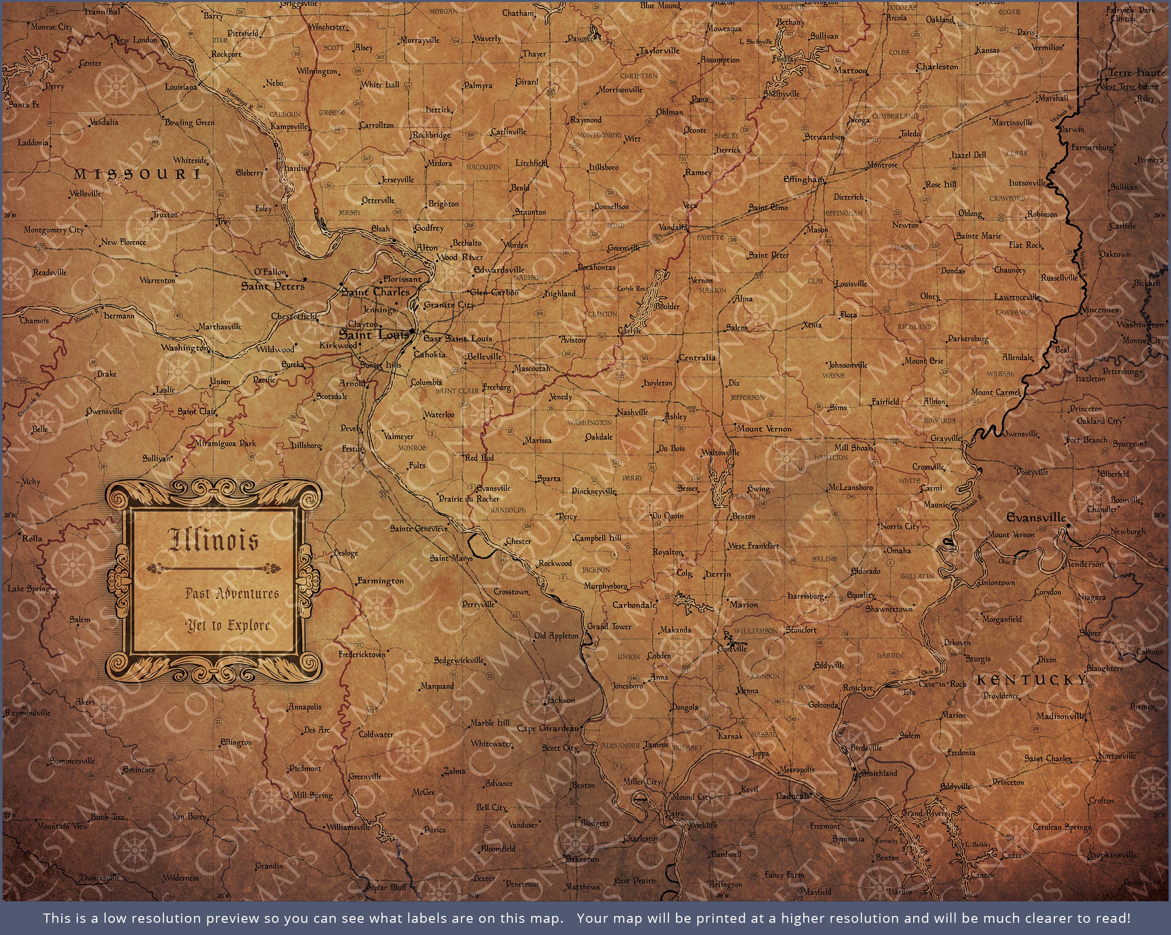 Push Pin Illinois Map (Pin Board) - Golden Aged CM Pin Board