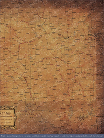 Push Pin Kansas Map (Pin Board) - Golden Aged CM Pin Board