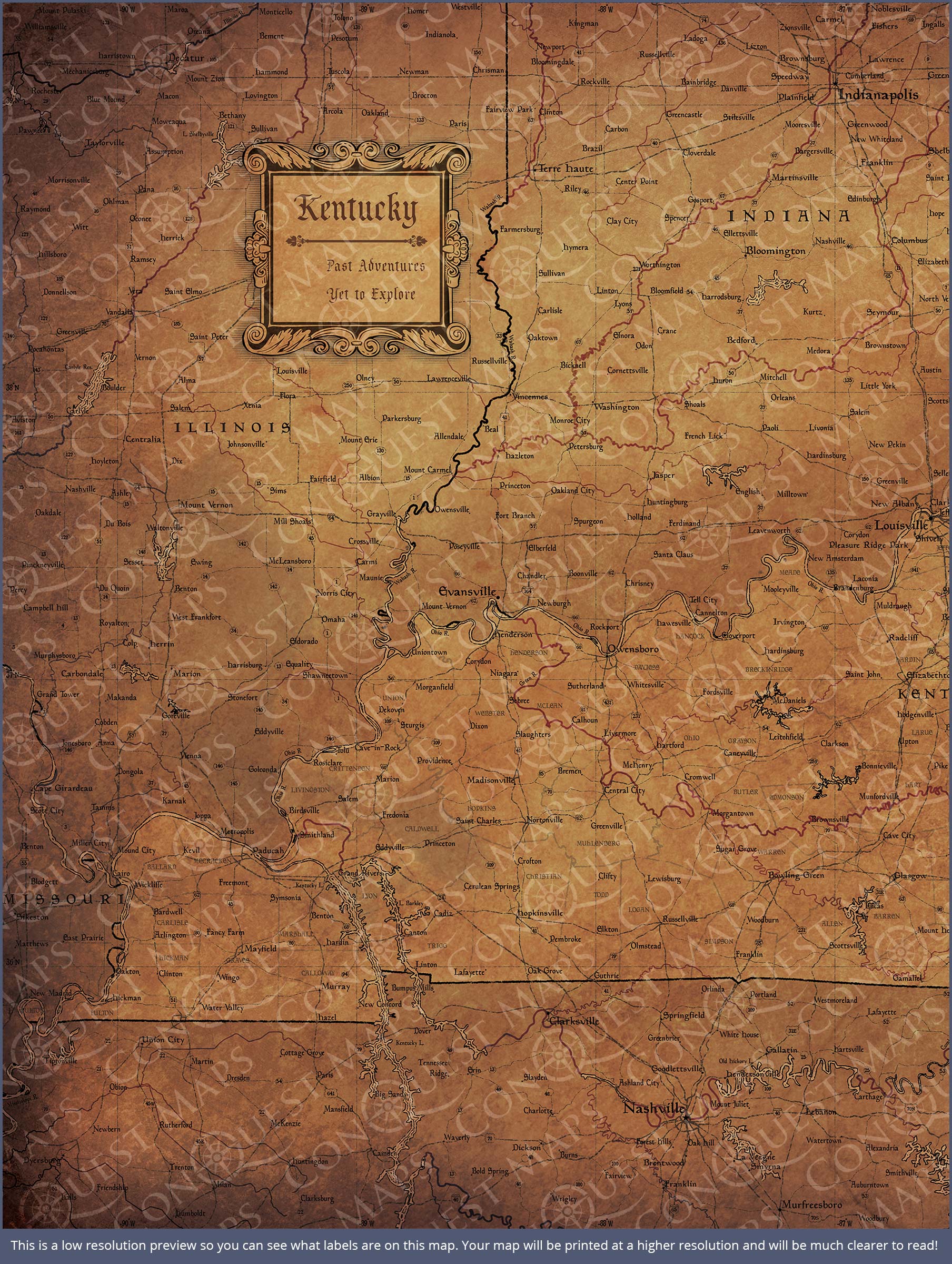 Push Pin Kentucky Map (Pin Board) - Golden Aged CM Pin Board