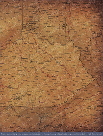 Push Pin Kentucky Map (Pin Board) - Golden Aged CM Pin Board