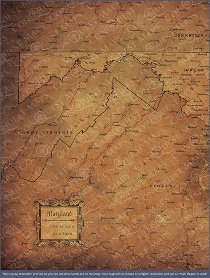 Push Pin Maryland Map (Pin Board) - Golden Aged CM Pin Board