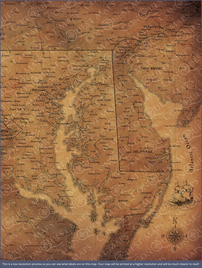 Push Pin Maryland Map (Pin Board) - Golden Aged CM Pin Board