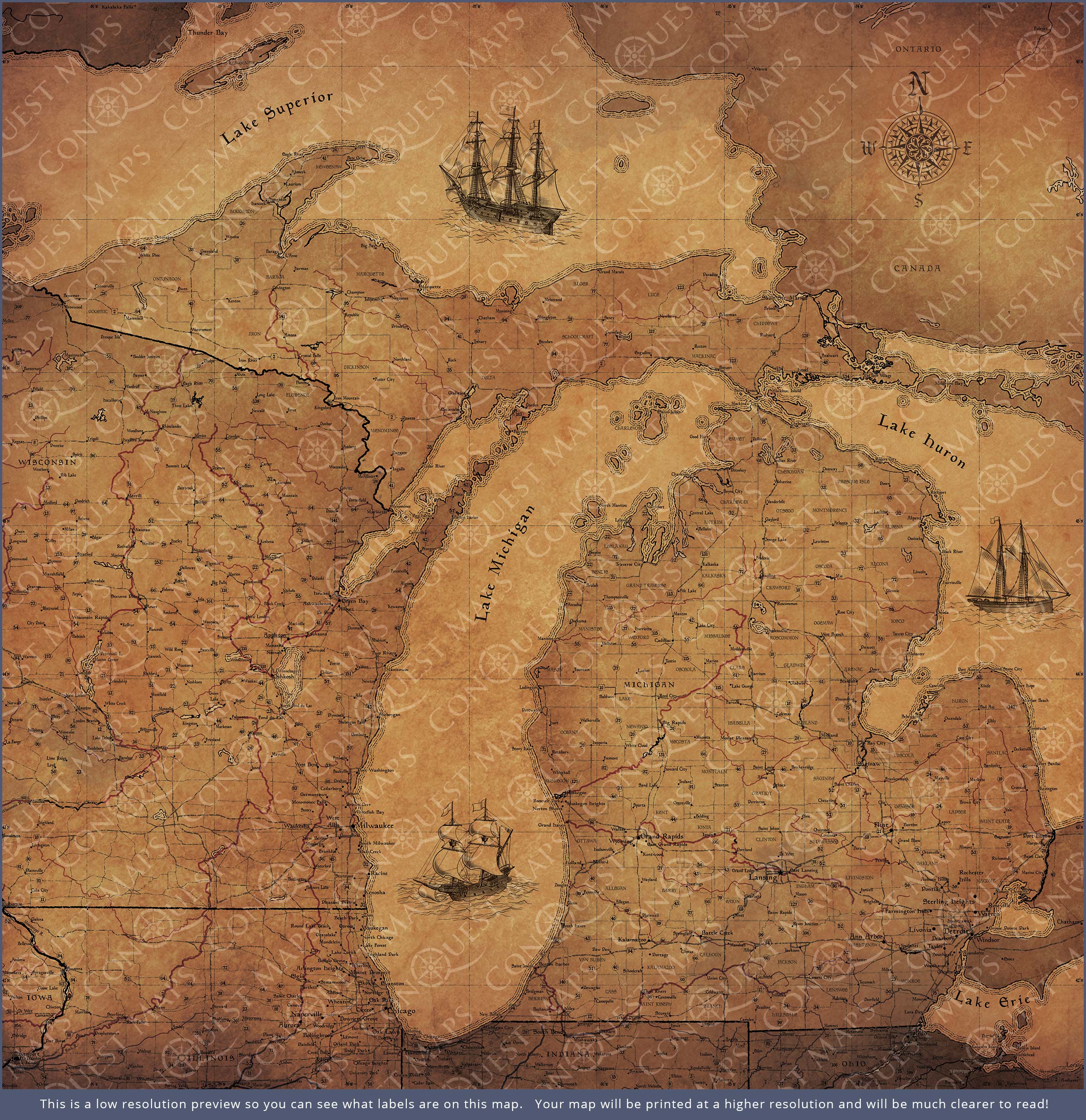 Push Pin Michigan Map (Pin Board) - Golden Aged CM Pin Board